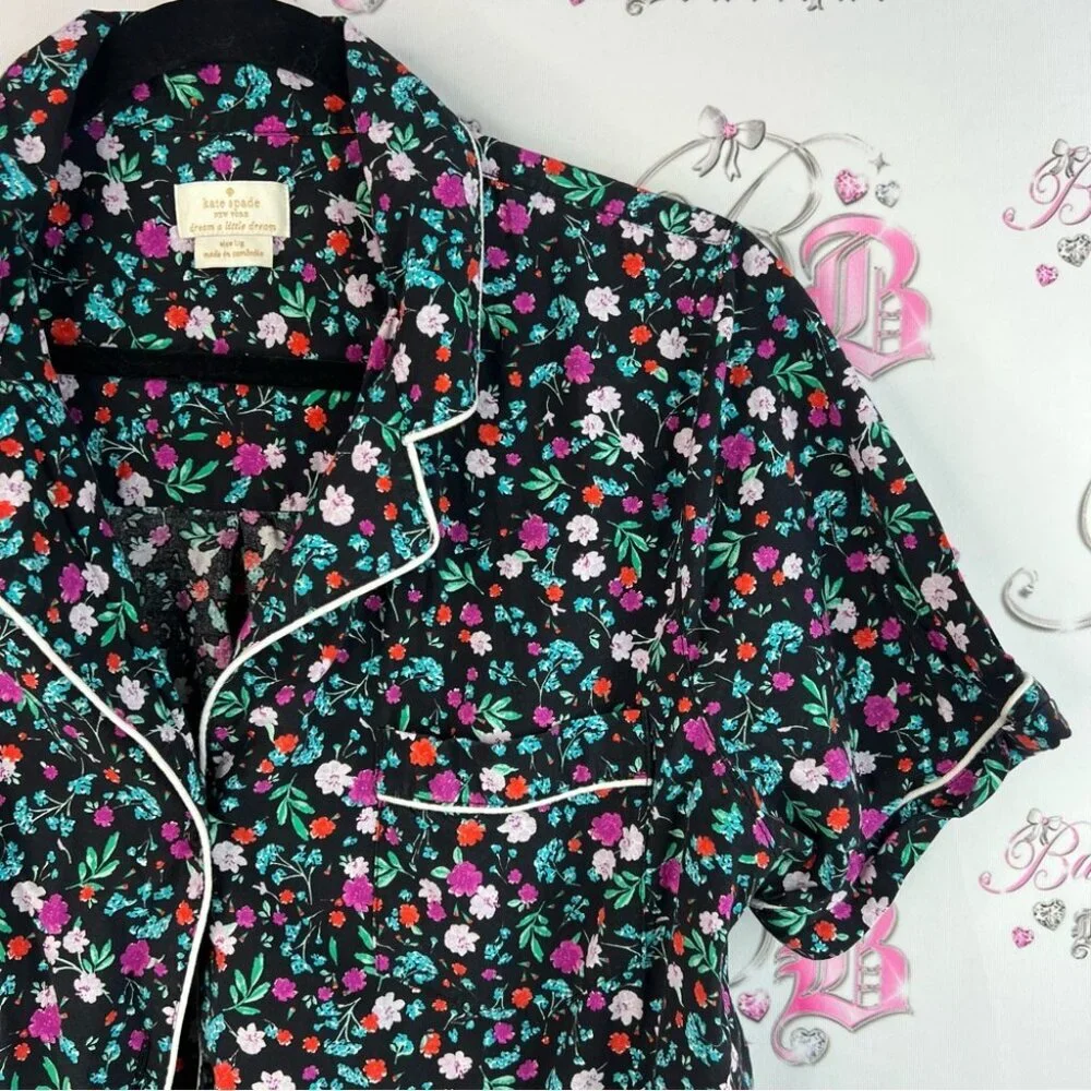 Kate spade button down tshirt button up flowers purple blue green Floral Print